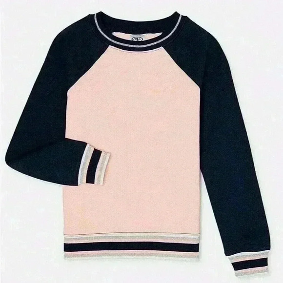 Athletic Works Girls Pink Blue Sleeve Sweatshirt Glitter Striped Waistband XL - Picture 1 of 7